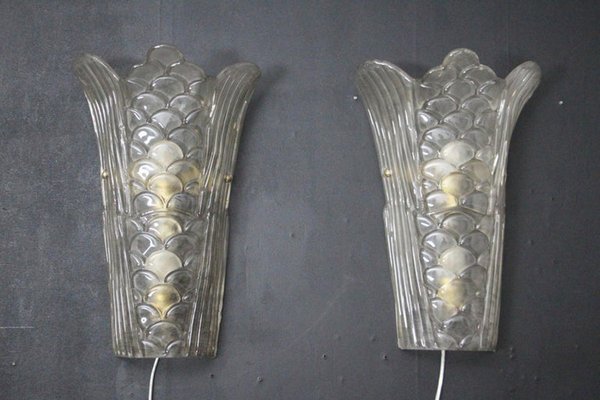 Molded Clear Frosted Murano Glass Wall Lights, 2000s, Set of 2-YF-1421457