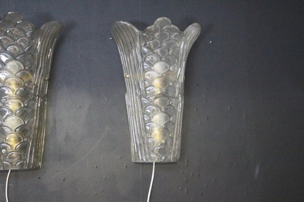 Molded Clear Frosted Murano Glass Wall Lights, 2000s, Set of 2-YF-1421457