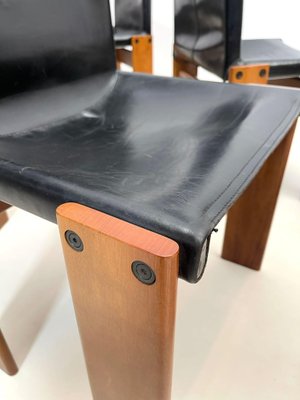 Monk Chairs in Black Leather by Afra and Tobia Scarpa for Molteni, Set of 6-FGA-1225956