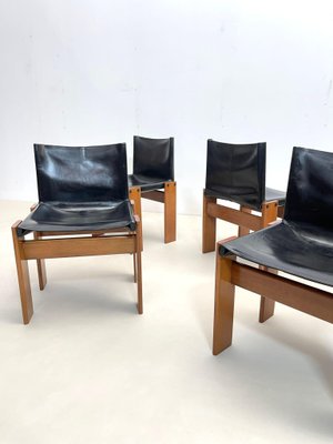 Monk Chairs in Black Leather by Afra and Tobia Scarpa for Molteni, Set of 6-FGA-1225956