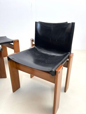 Monk Chairs in Black Leather by Afra and Tobia Scarpa for Molteni, Set of 6-FGA-1225956