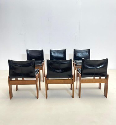 Monk Chairs in Black Leather by Afra and Tobia Scarpa for Molteni, Set of 6-FGA-1225956