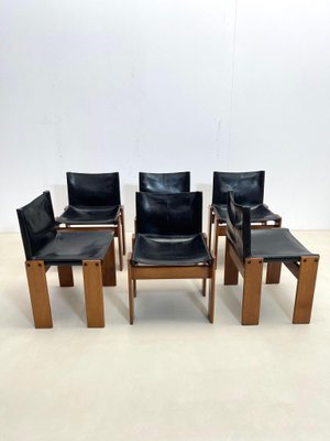 Monk Chairs in Black Leather by Afra and Tobia Scarpa for Molteni, Set of 6-FGA-1225956