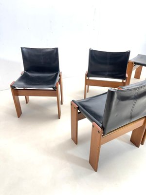 Monk Chairs in Black Leather by Afra and Tobia Scarpa for Molteni, Set of 6-FGA-1225956