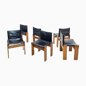 Monk Chairs in Black Leather by Afra and Tobia Scarpa for Molteni, Set of 6-FGA-1225956