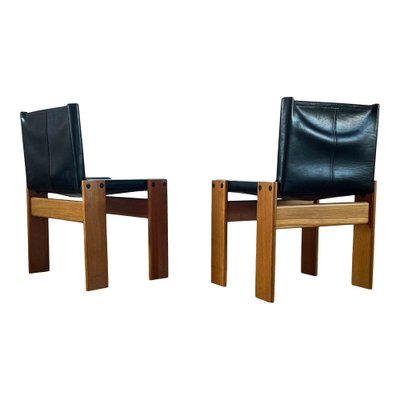 Monk Dining Chairs and Table in Black Leather and Beech by Tobia & Afra Scarpa for Molteni, 1973, Set of 7-RPH-979361