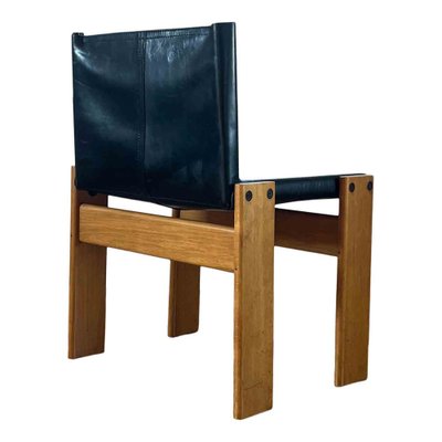 Monk Dining Chairs and Table in Black Leather and Beech by Tobia & Afra Scarpa for Molteni, 1973, Set of 7-RPH-979361