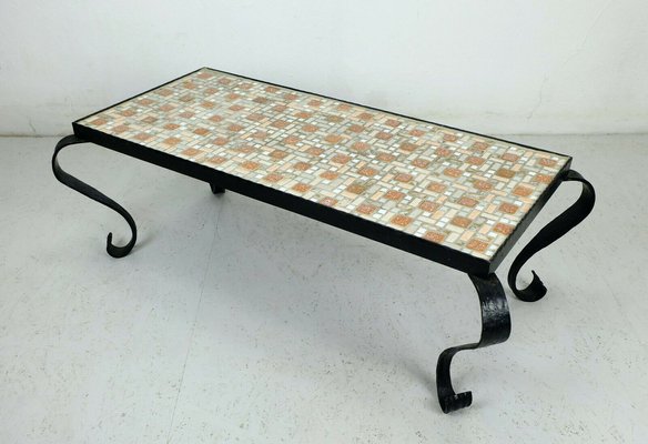 Mosaic Table with Wrought Iron Frame, 1960s-FH-1034719