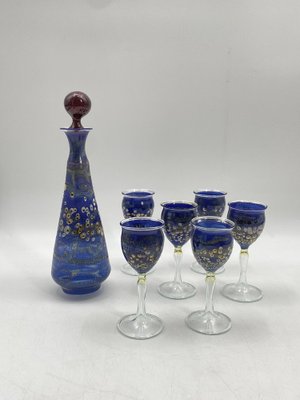 Moutblown Liqueur Carafe and Glasses with Nazar Eyes, Set of 7-CZ-1784488