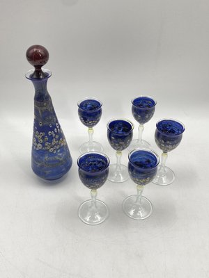 Moutblown Liqueur Carafe and Glasses with Nazar Eyes, Set of 7-CZ-1784488