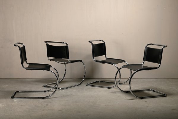 Mr10 Cantilever Chairs in Black Leather by Mies Van Der Rohe for Gavina, Italy, Set of 4-JK-2043629