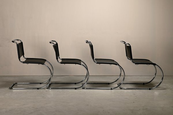 Mr10 Cantilever Chairs in Black Leather by Mies Van Der Rohe for Gavina, Italy, Set of 4-JK-2043629