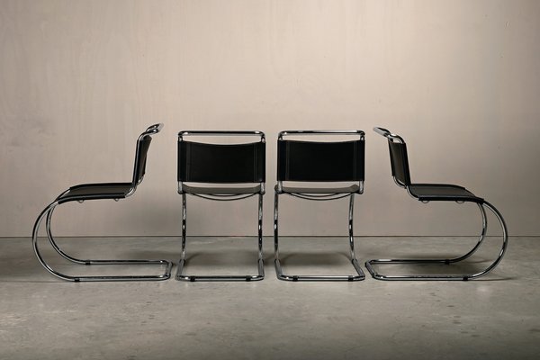 Mr10 Cantilever Chairs in Black Leather by Mies Van Der Rohe for Gavina, Italy, Set of 4-JK-2043629