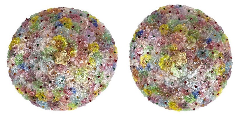 Multi-Color Flowers Basket Murano Glass Ceiling Light, Set of 2-MBH-1031751