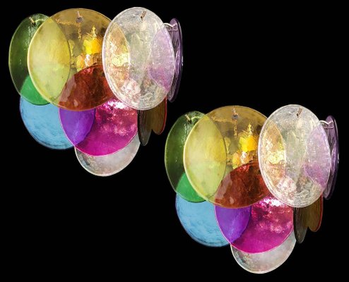 Multi-Color Murano Disc Sconces, 1970s, Set of 4-OVO-1235354