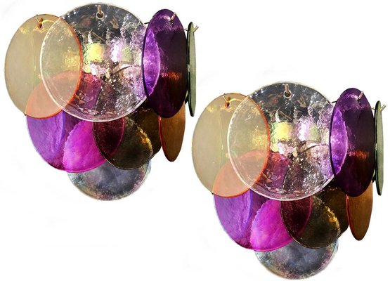 Multi-Color Murano Disc Sconces, 1970s, Set of 4-OVO-1235354