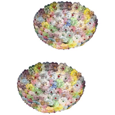 Multi-Colored Flower Basket Ceiling Lamps in Murano Glass, Set of 2-MBH-1032476