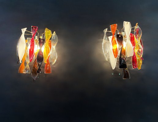 Multi Colored Glasses Murano Wall Sconces, 1980s, Set of 2-FHZ-1195669