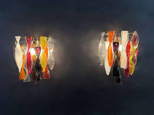 Multi Colored Glasses Murano Wall Sconces, 1980s, Set of 2-FHZ-1195669