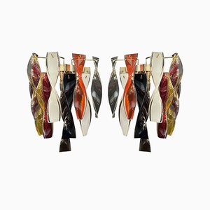 Multi Colored Glasses Murano Wall Sconces, 1980s, Set of 2-FHZ-1195669