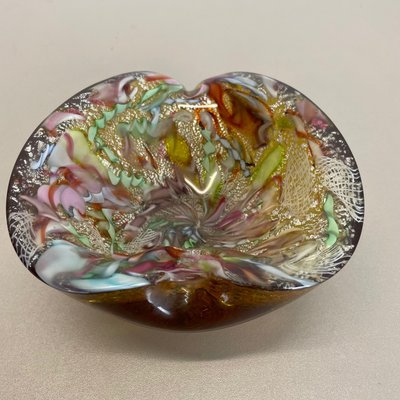 Multicolor Murano Glass Bowl Gold Flakes Shell Ashtray by Dino Martens, Italy, 1960s-QZ-1425952