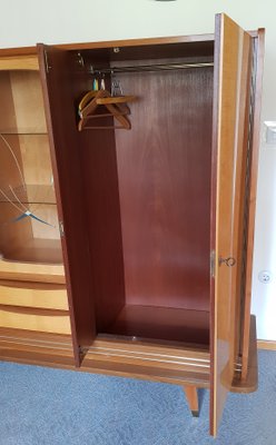 Multifunction Birch, Walnut, Brass and Vinyl Cabinet with 2 Drawers and Decorated Glass Panel, 1950s-HOI-942005