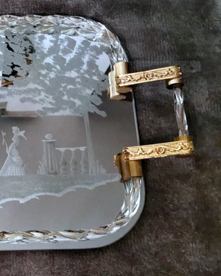 Murano Barovier Style Vanity Tray with Etched Mirror and Twisted Glass Rope-QRS-1050563