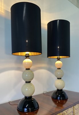 Murano Black and Ivory Glass Table Lamps, 2000s, Set of 2-FF-808666