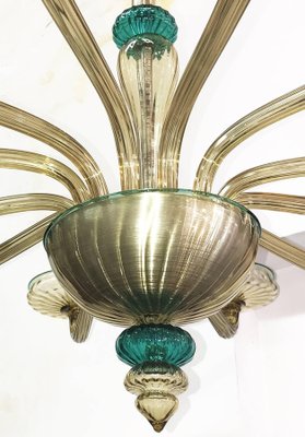 Murano Chandelier in Amber and Emerald Hand Blown Glass from Venini, 1960s-MBH-1031959