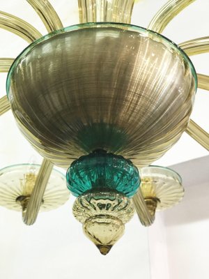 Murano Chandelier in Amber and Emerald Hand Blown Glass from Venini, 1960s-MBH-1031959