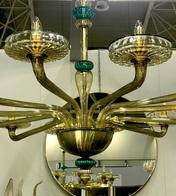 Murano Chandelier in Amber and Emerald Hand Blown Glass from Venini, 1960s-MBH-1031959