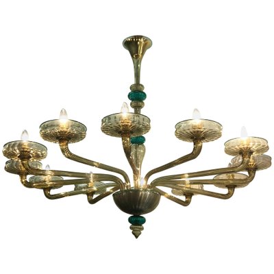 Murano Chandelier in Amber and Emerald Hand Blown Glass from Venini, 1960s-MBH-1031959