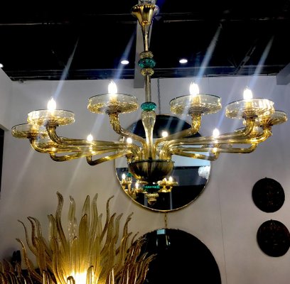 Murano Chandelier in Amber and Emerald Hand Blown Glass from Venini, 1960s-MBH-1031959