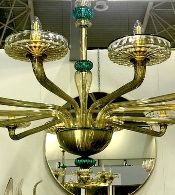 Murano Chandelier in Amber and Emerald Hand Blown Glass from Venini, 1960s-MBH-1031959