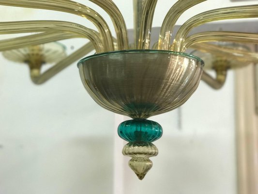 Murano Chandelier in Amber and Emerald Hand Blown Glass from Venini, 1960s-MBH-1031959