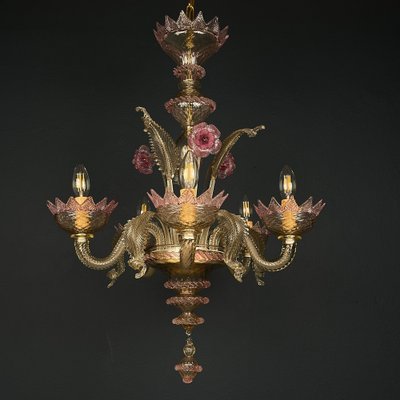 Murano Chandelier in Pink and Clear, Italy, 1980s-WQC-1731958