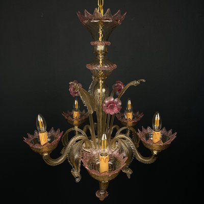 Murano Chandelier in Pink and Clear, Italy, 1980s-WQC-1731958