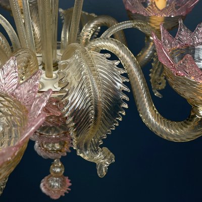 Murano Chandelier in Pink and Clear, Italy, 1980s-WQC-1731958