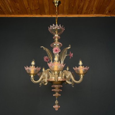 Murano Chandelier in Pink and Clear, Italy, 1980s-WQC-1731958