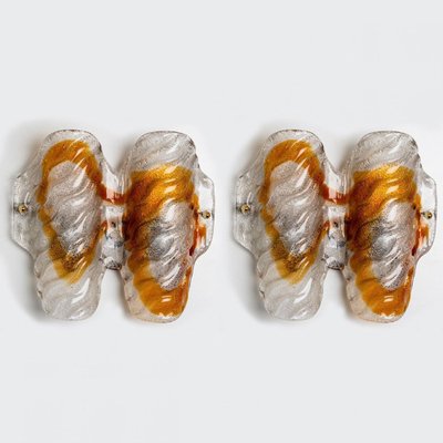 Murano Clear and Orange Glass Wall Lights, 1970s, Set of 2-VDW-1422391