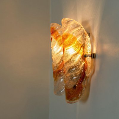 Murano Clear and Orange Glass Wall Lights, 1970s, Set of 2-VDW-1422391