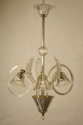 Murano Glass 3-Arm Ceiling Lamp by Ercole Barovier for Barovier & Toso, 1940s-QES-864650