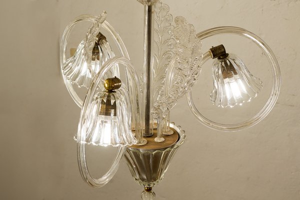 Murano Glass 3-Arm Ceiling Lamp by Ercole Barovier for Barovier & Toso, 1940s-QES-864650