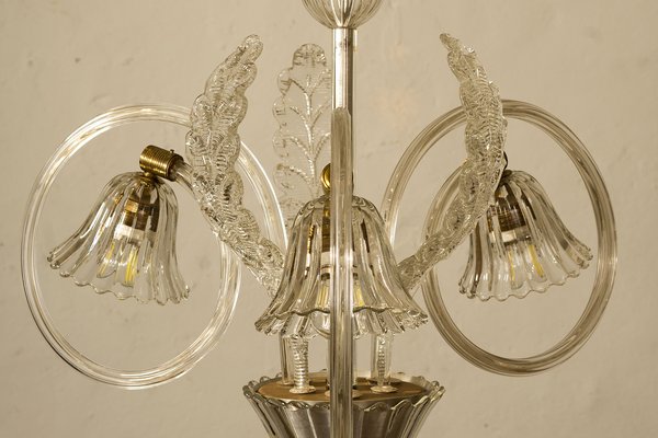 Murano Glass 3-Arm Ceiling Lamp by Ercole Barovier for Barovier & Toso, 1940s-QES-864650