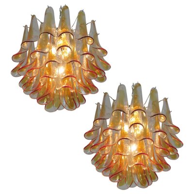 Murano Glass Amber Petals Chandeliers from Mazzega, 1970s, Set of 2-MBH-1031983