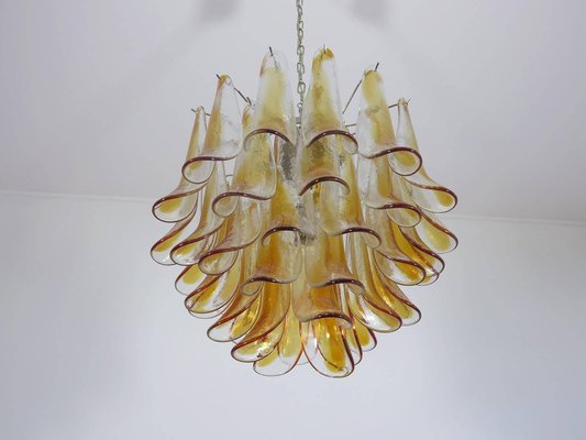 Murano Glass Amber Petals Chandeliers from Mazzega, 1970s, Set of 2-MBH-1031983