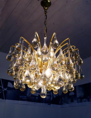 Murano Glass and Brass Tear Drop Chandelier from Palwa, Germany, 1970s-DEK-1349381