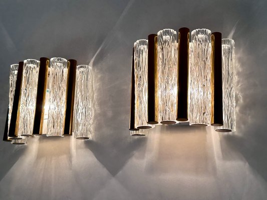 Murano Glass and Brass Tube Sconces or Wall Lamps from Kaiser Leuchten, Germany, 1960s, Set of 2-JP-1816716