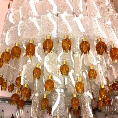 Murano Glass Blocks with Gold Rosettes Chandelier from Barovier & Toso, 1940s-MBH-1032021