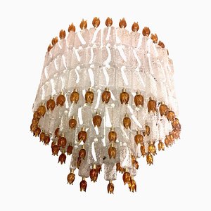 Murano Glass Blocks with Gold Rosettes Chandelier from Barovier & Toso, 1940s-MBH-1032021